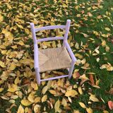Fauteuil enfant vintage en bois rose et paille