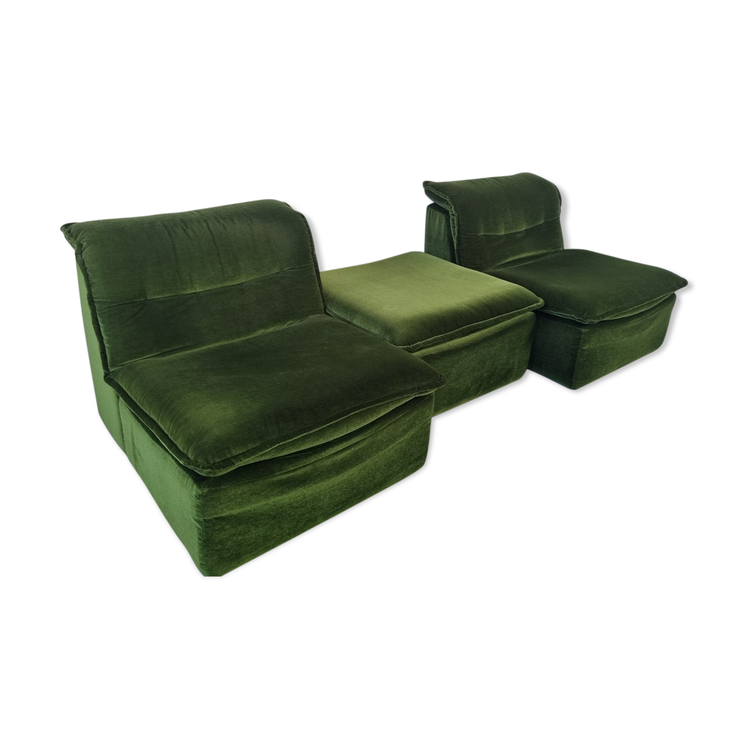 Pair of modular armchairs with ottoman, 70s