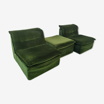 Pair of modular armchairs with ottoman, 70s