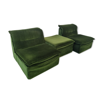 Pair of modular armchairs with ottoman, 70s