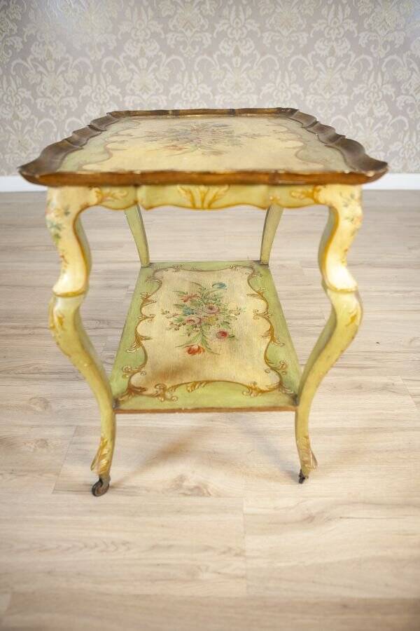 Late 19th Century Rococo Mahogany Tea Table with Floral Paintings, 1890s