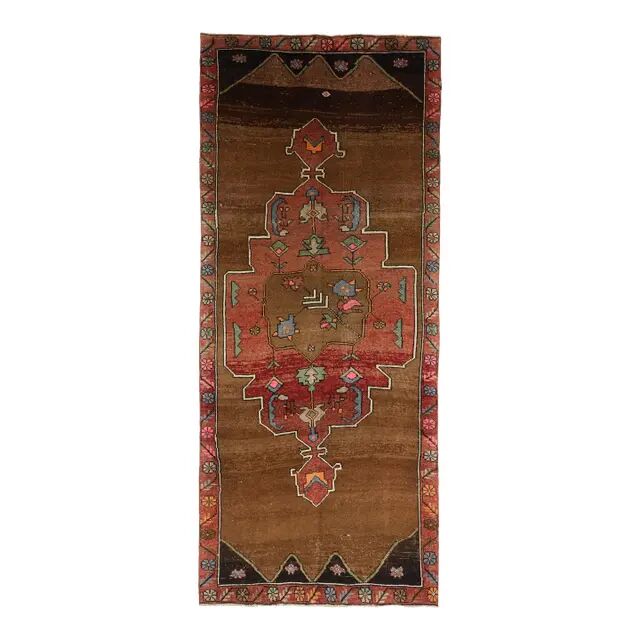 Vintage Turkish Oushak Handmade Wool Cotton Brown Runner Rug 165x417