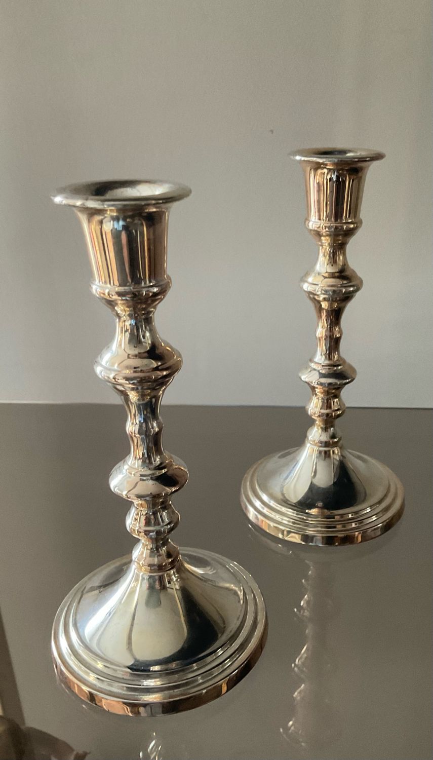 Pair of vintage silver metal candle holders