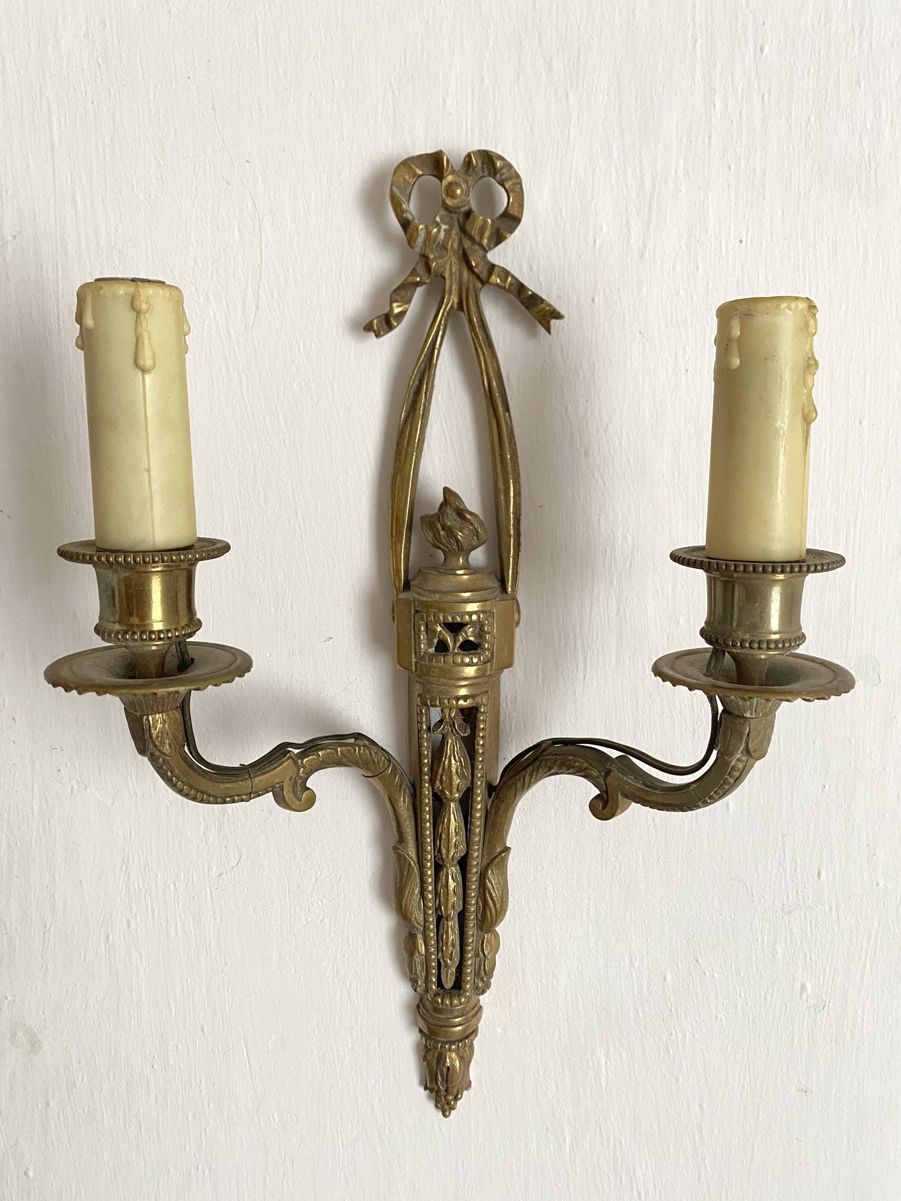 Pair of antique gilt bronze wall lights, Louis XVI style
