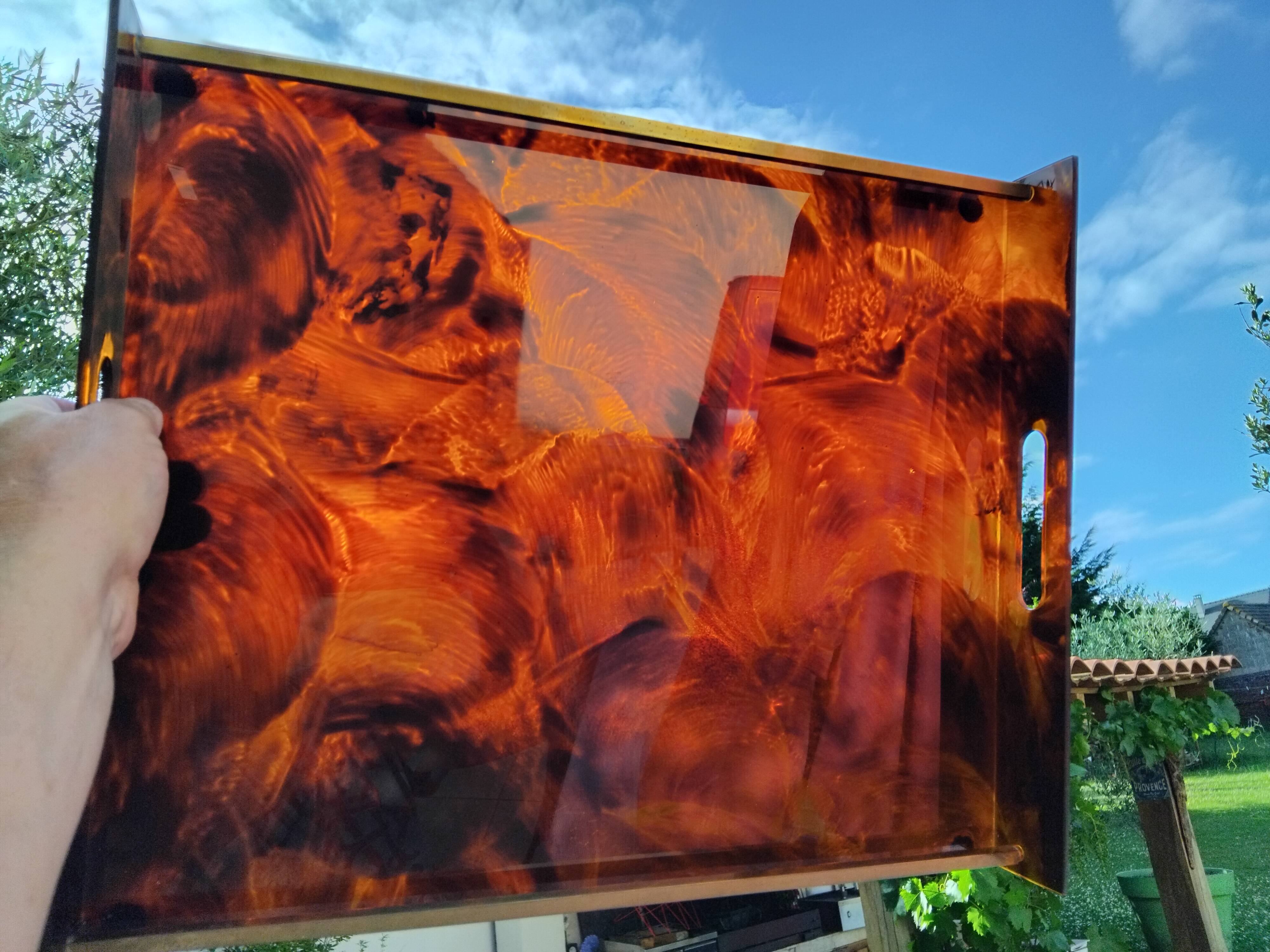 Vintage maison mercier tray in tortoiseshell lucite
