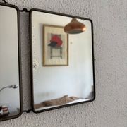 Miroir vintage 1930 triptyque barbier nickelé simili crocodile vert avocat