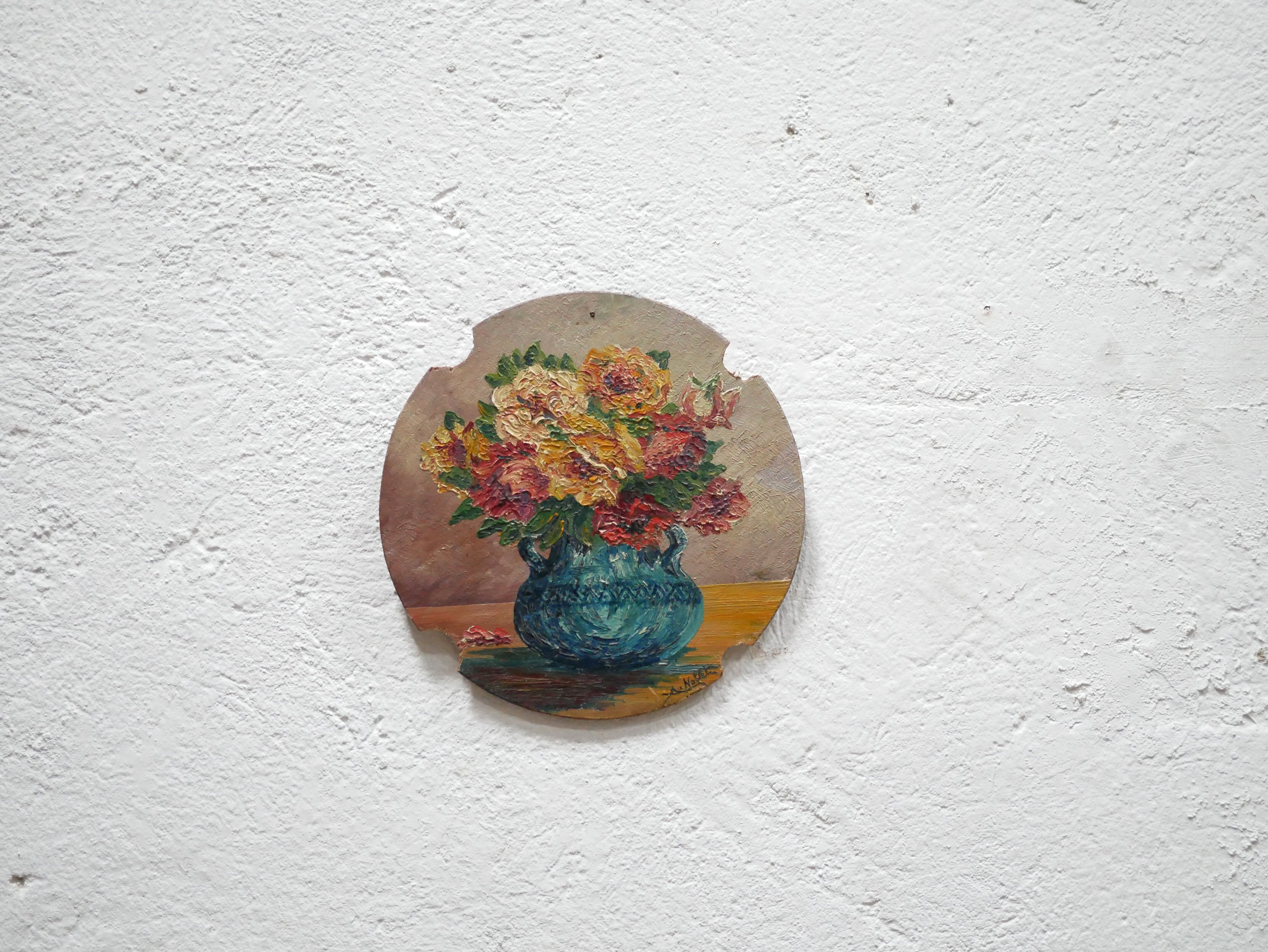 Old painting on wood signed A. Noblet