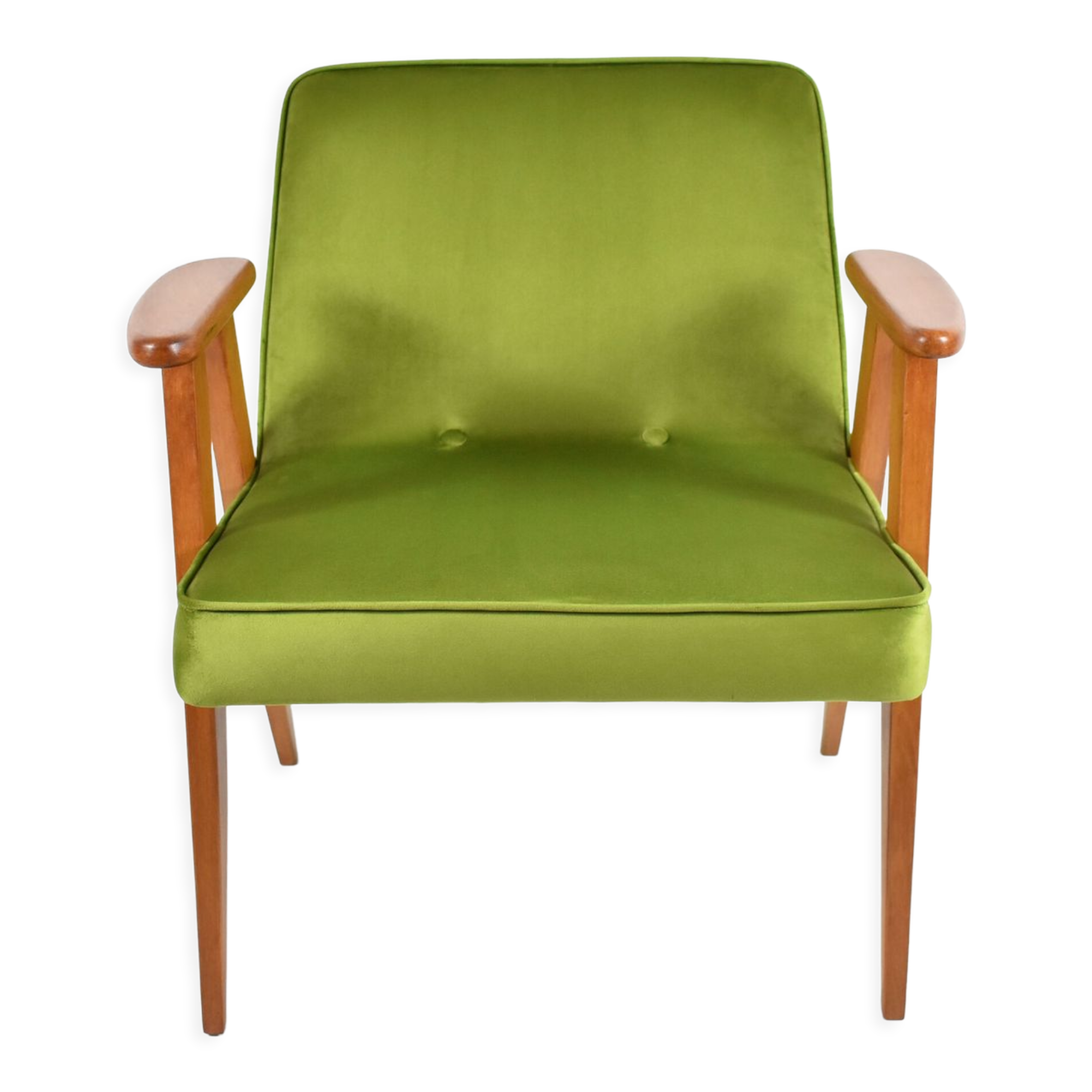 Club armchair 366, designer J. Chierowski, restored, 60s icon, green velvet