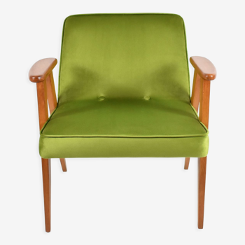 Club armchair 366, designer J. Chierowski, restored, 60s icon, green velvet