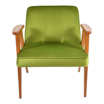 Club armchair 366, designer J. Chierowski, restored, 60s icon, green velvet