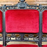 Large Japanese-style sofa in carved wood and red velvet, 19th century