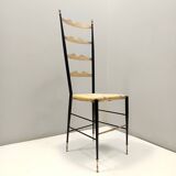 Pair of Vintage Brass and Metal Chiavarine Chairs with Yellow Fabric, Italy