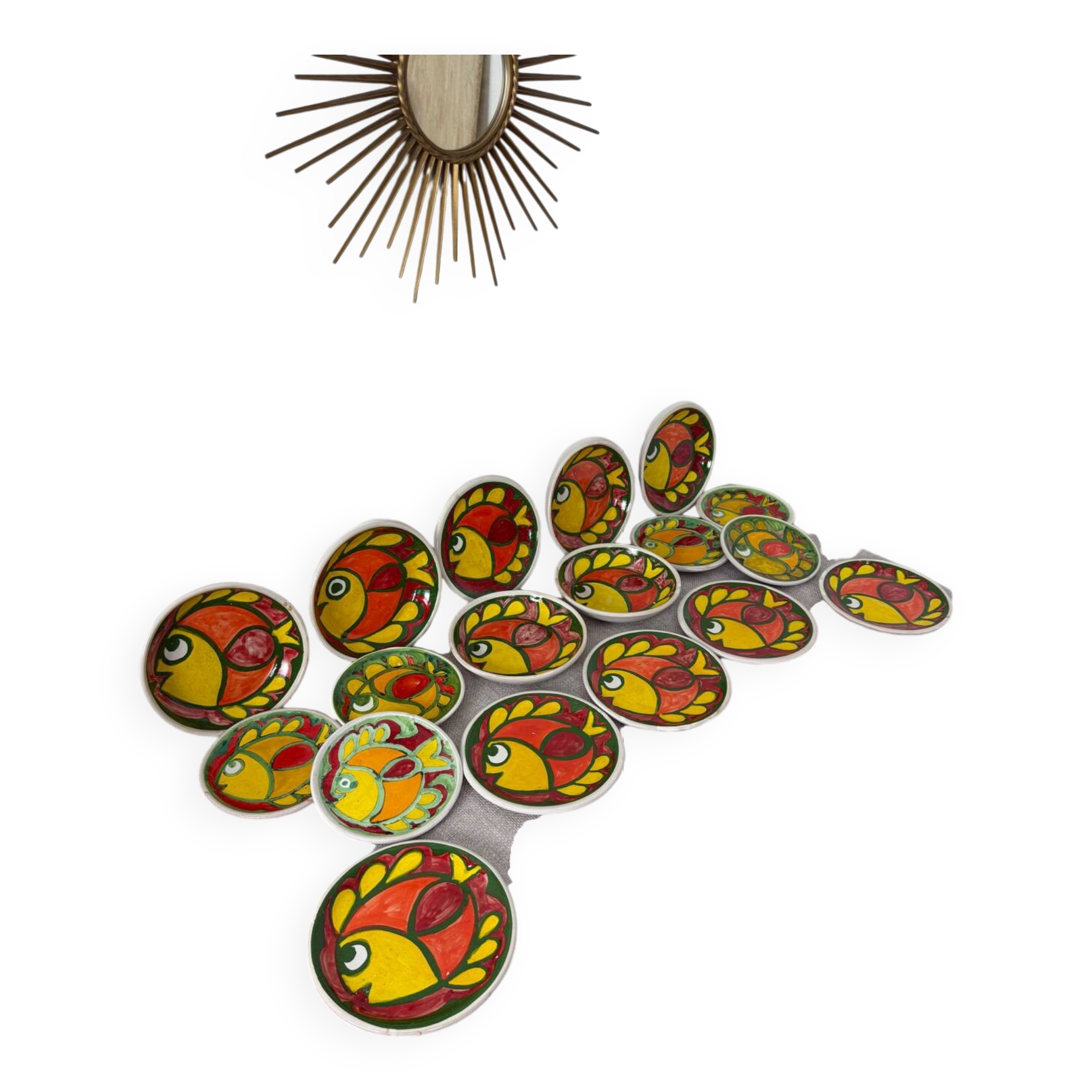 Italian ceramic plate set signed Desimone Italy fish decor 60s vintage