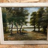 Old oil painting Savior Bernay Theric 1895 the Rhône with vintage wooden frame