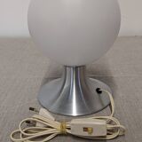 Space age round lamp in frosted white glass, France circa 1970.