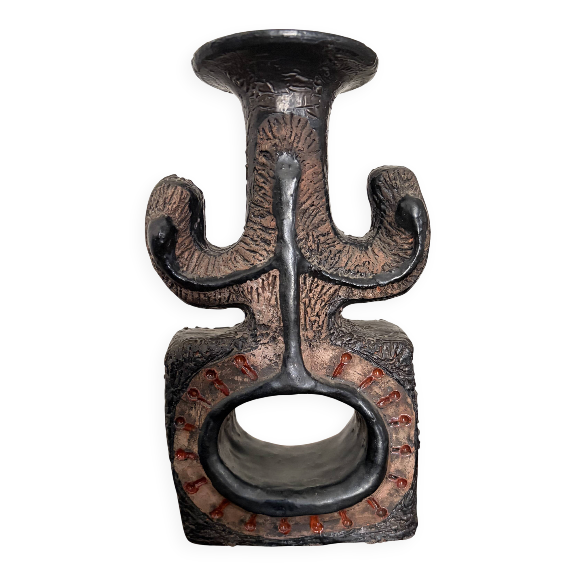 Brutalist sculptural candlestick attributed to Elisabeth Vandeweghe - 70s