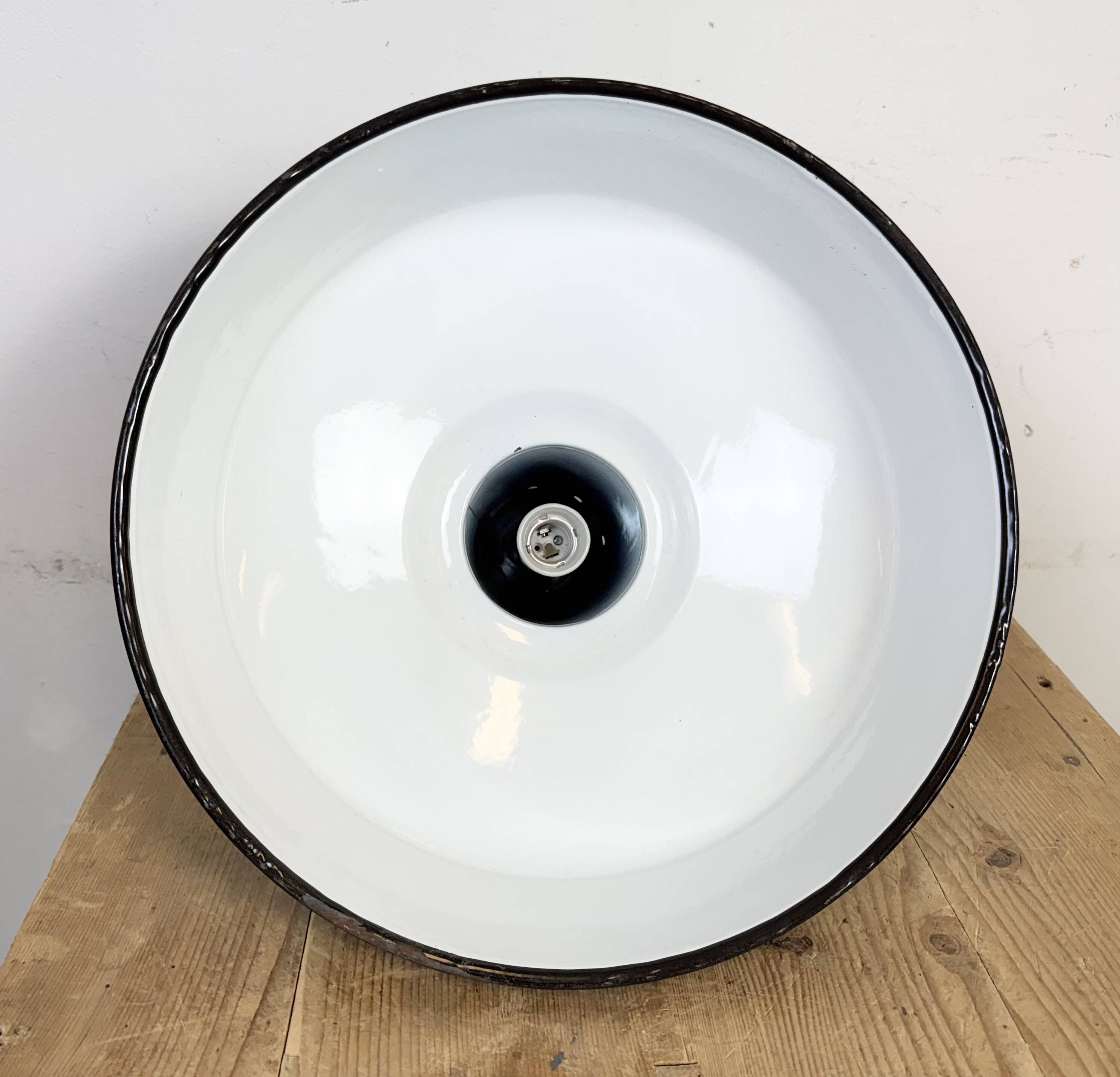 Industrial French Dark Grey Enamel Factory Pendant Lamp, 1960s