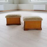 Swedish Art Deco Stools in Lacquered Birch with Sheepskin Seat, 1940s