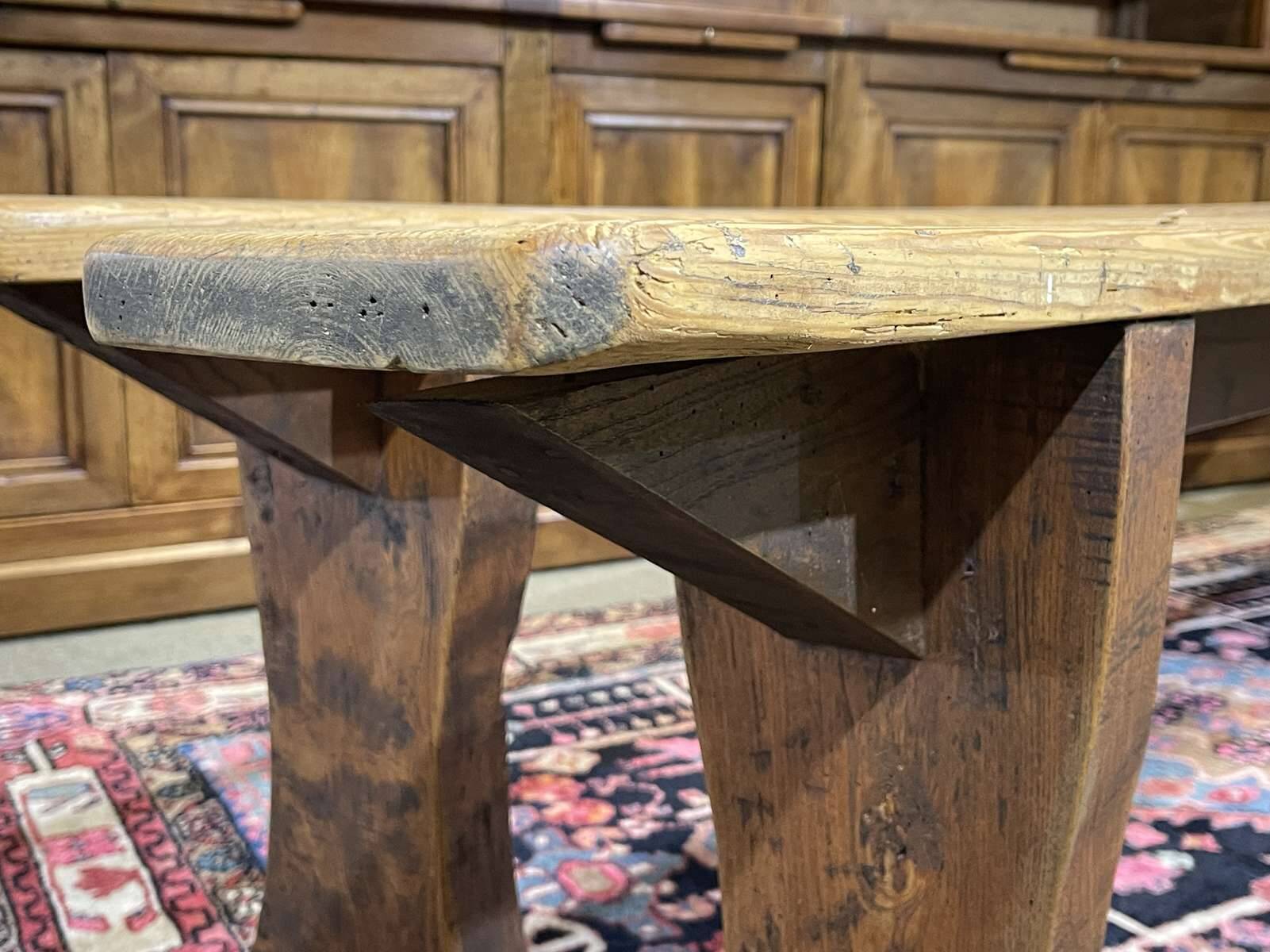 Pair of farmhouse table benches in fir from the early 20th century.