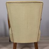 PAIR OF VINTAGE 1940S ARMCHAIRS IN WOOD AND FABRIC, ITALIAN DESIGN