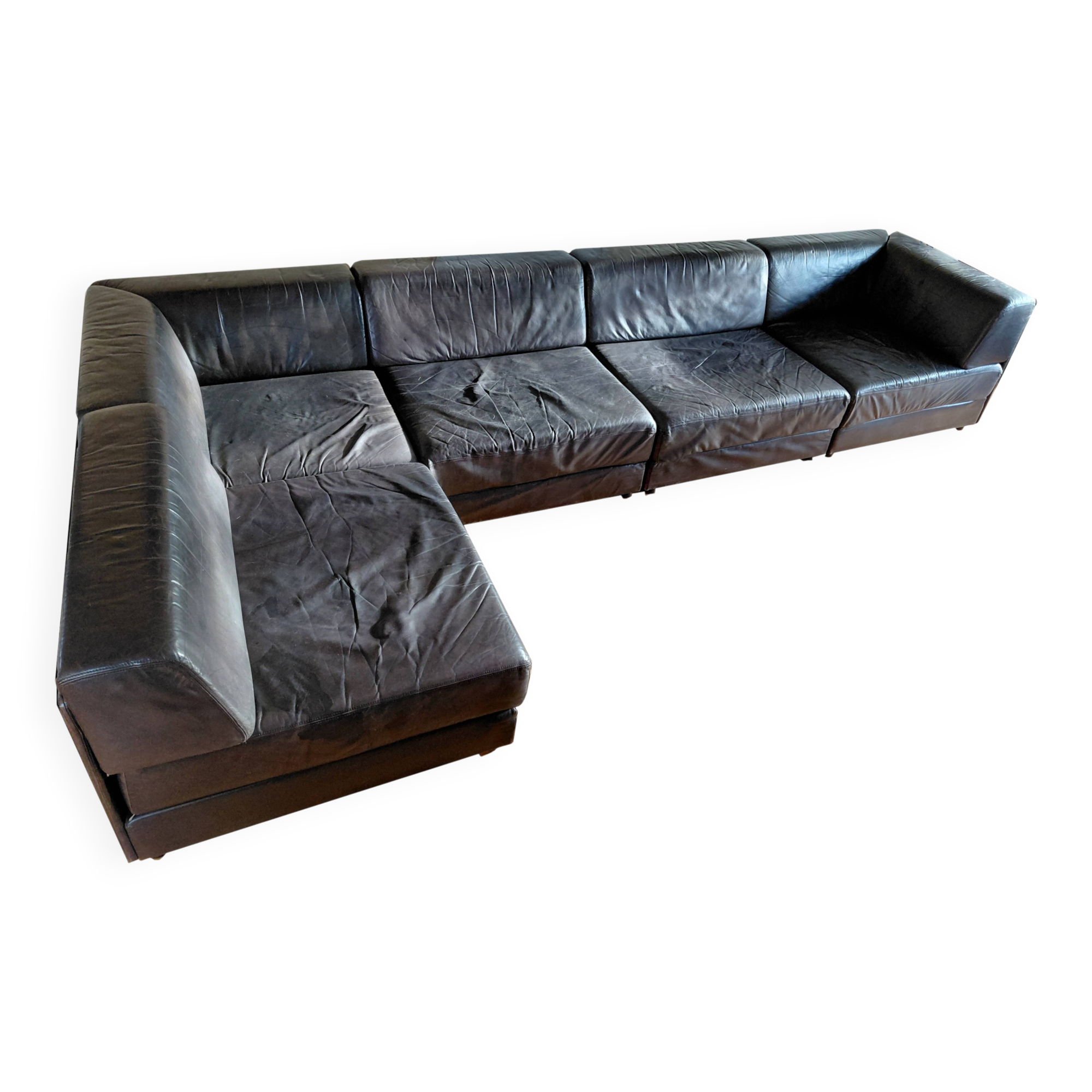 Canapé modulable De Sede DS76 en cuir noir (5 modules)