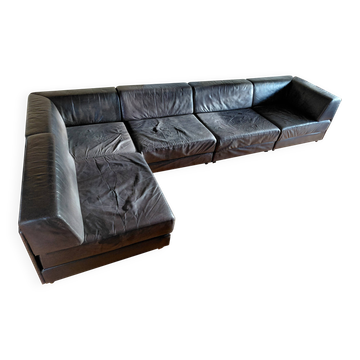 Canapé modulable De Sede DS76 en cuir noir (5 modules)