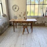 1950s pine and oak farmhouse table with multiple drawers