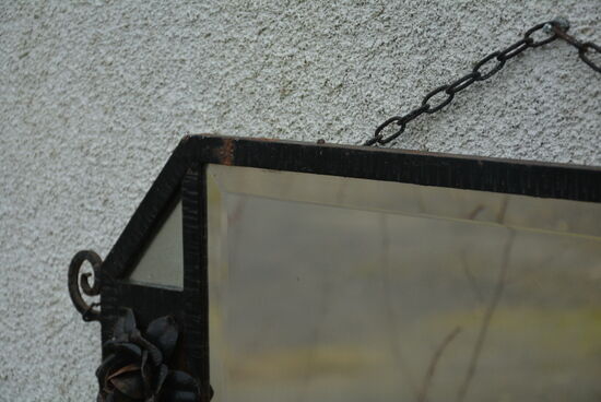 Bevelled mirror in wrought iron 92x48cm