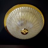 Large vintage ceiling lamp, glass and brass 60s