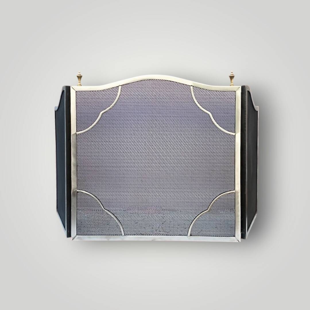 Antique brushed steel and brass fireplace screen – foldable – 1960s