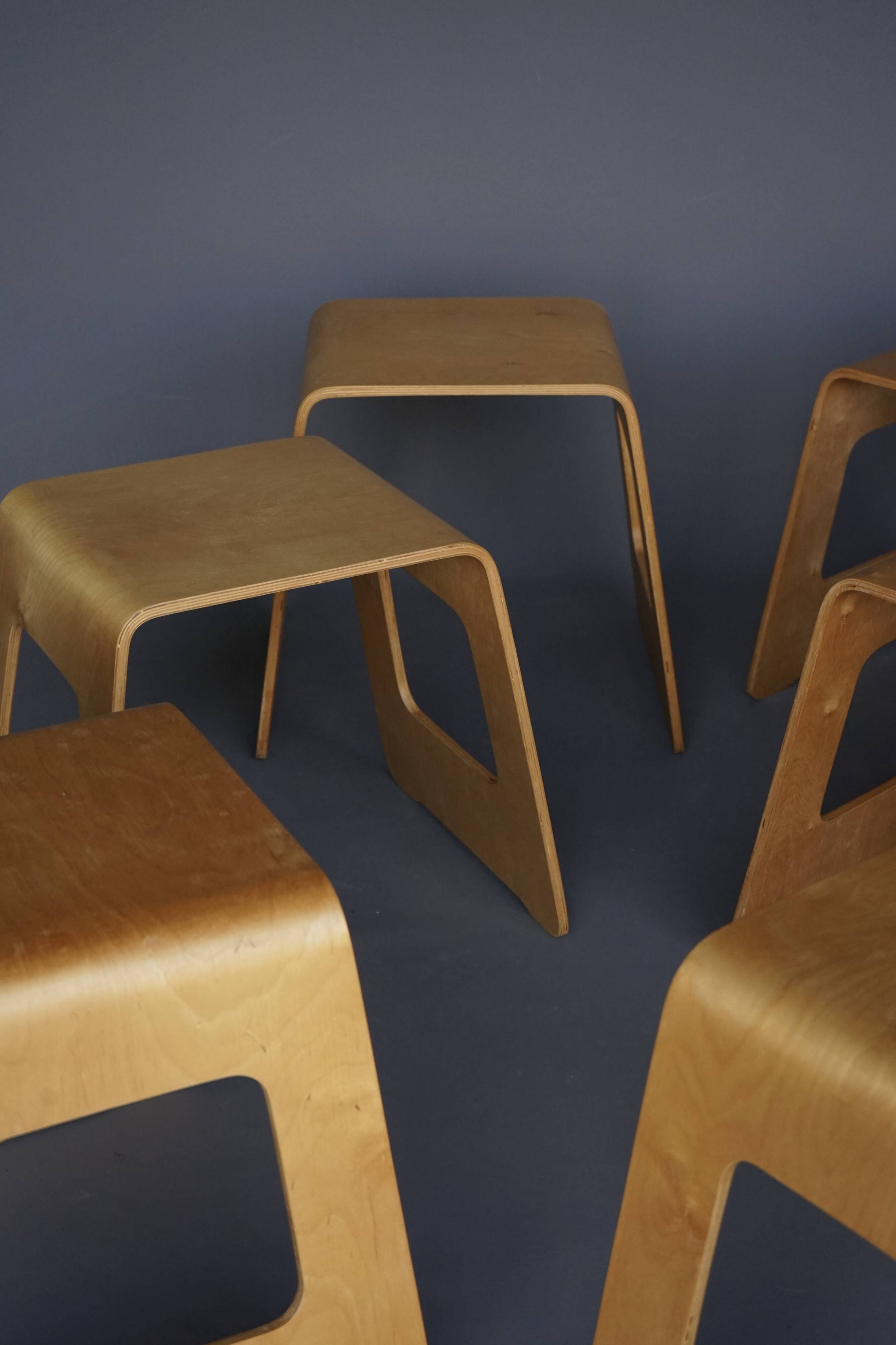 Tabourets Benjamin vintage IKEA en contreplaqué par Lisa Norinder, 1999. Lot de 6