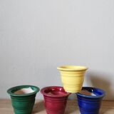 Set of 4 small vintage multicolor enameled slip flower pots