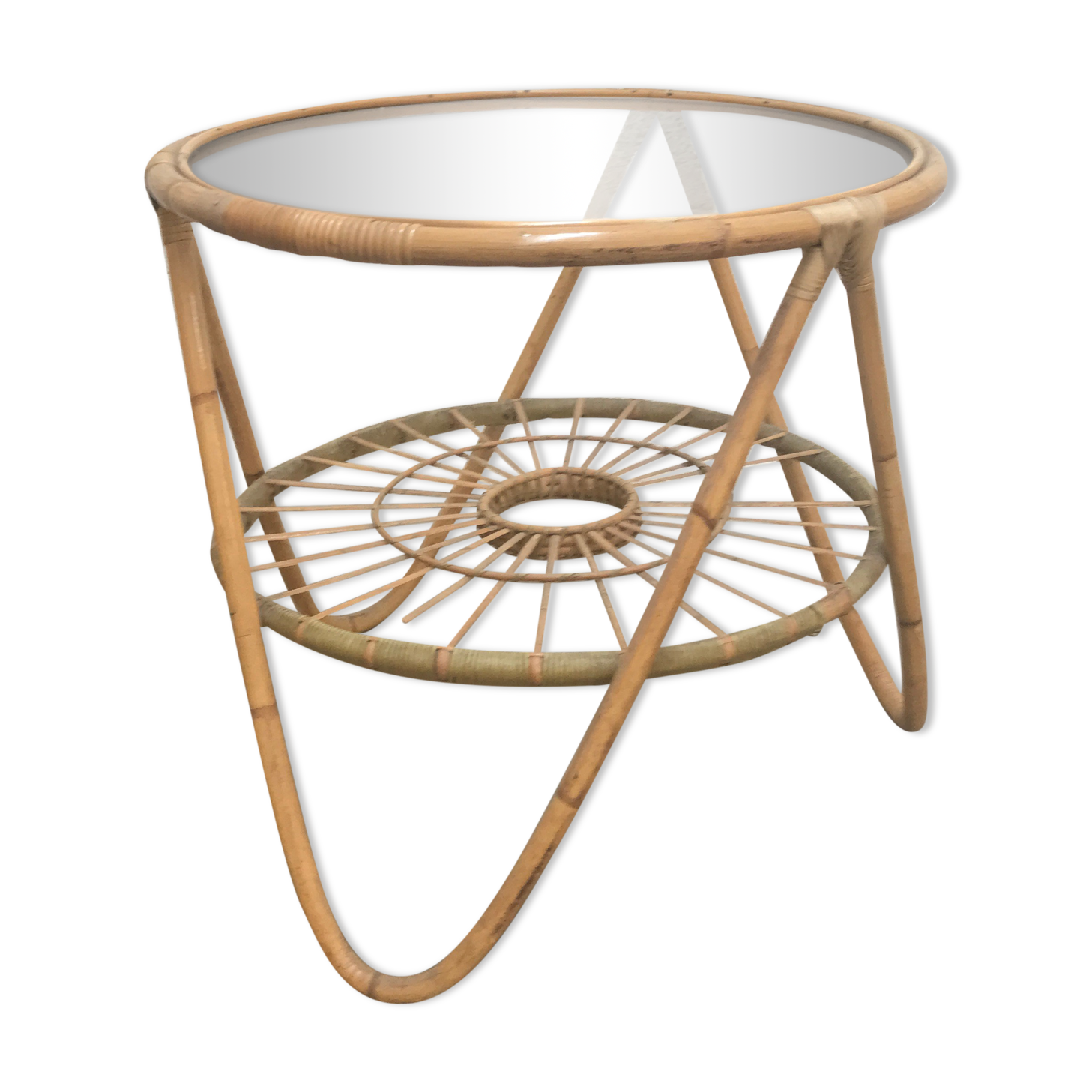 Bamboo and glass coffee table