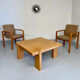 4 armchairs with armrests in beech and fabric, 1970s vintage design.