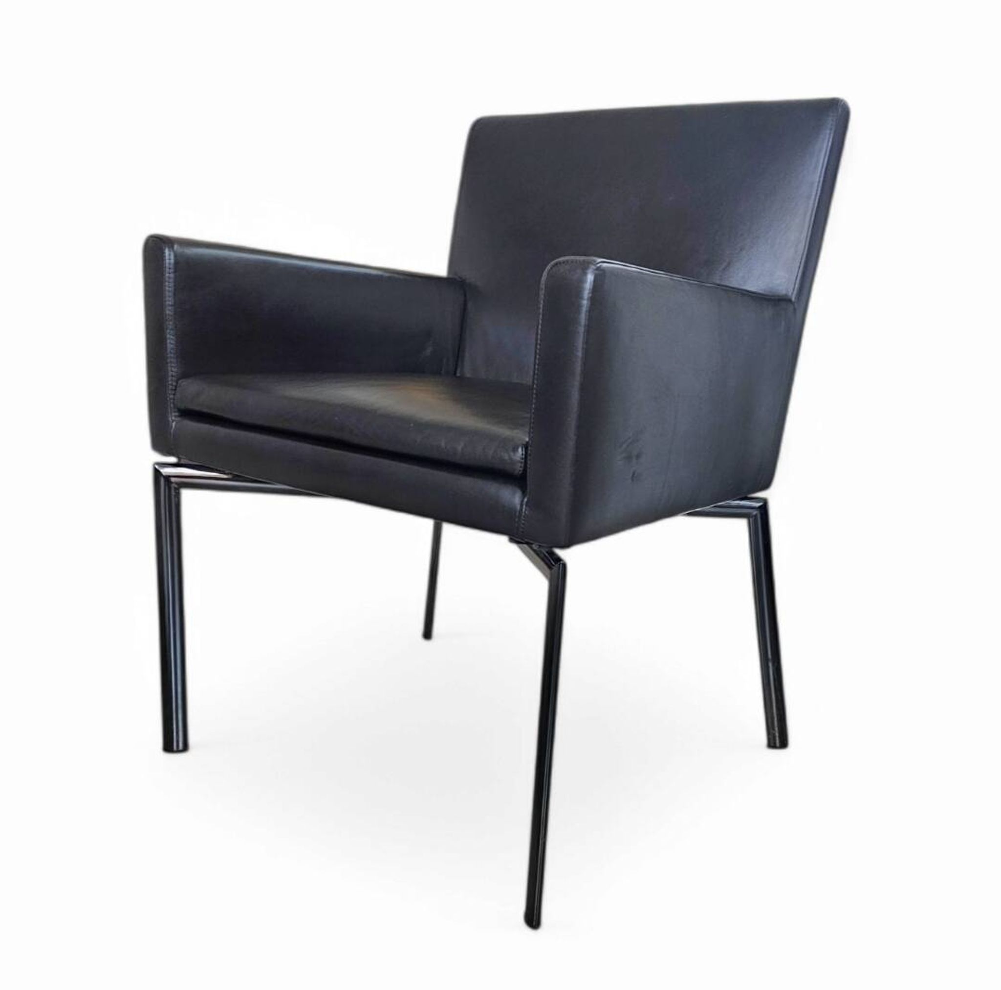Paire de fauteuils Manet Minotti 2004 / cuir marron foncé / chrome