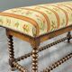 Antique Turned Wood Bench, Floral Tapestry Seat, 20th Century