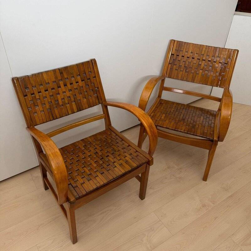 Gelenka Armchairs in Solid Beech Wood, Germany, 1950, Set of 2