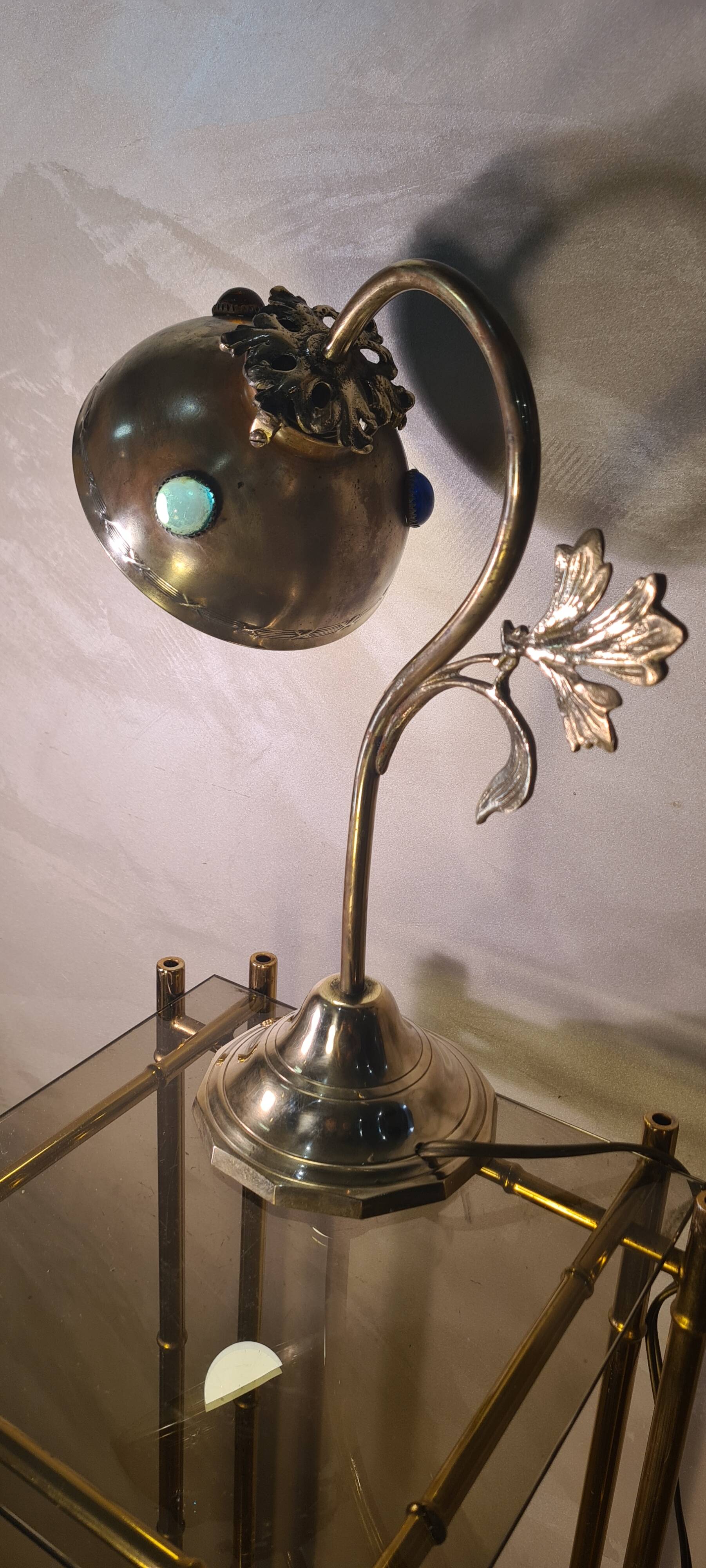 brass lamp with cabochons 1900 a20 electricity check h 34x27