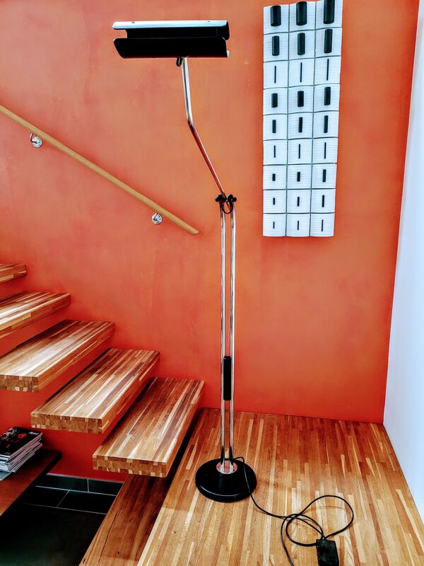 Lampadaire chromé à contre-poids années 70