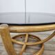 Table basse ronde vintage en bambou et verre fumé