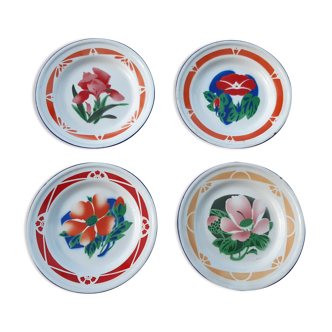 Set of 4 flat plates enamelled sheet metal