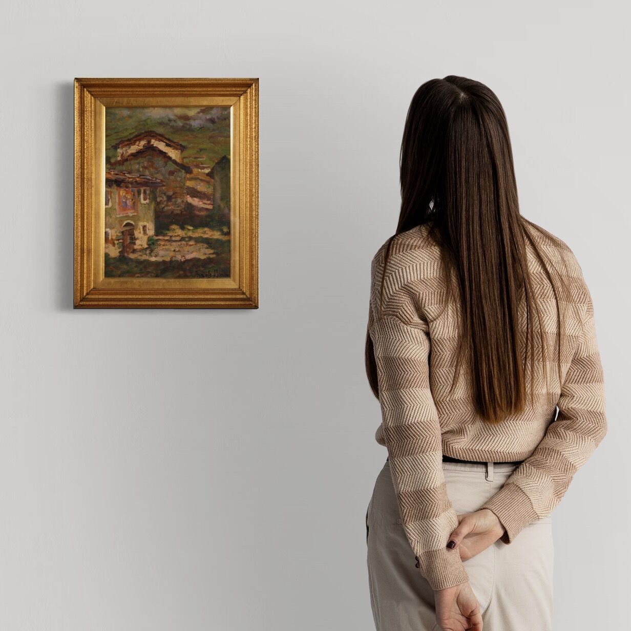 Italian signed countryside landscape painting from 20th century