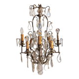 Neoclassical bronze chandelier with 8 lights, tassels and dagger