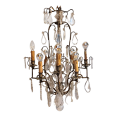 Neoclassical bronze chandelier with 8 lights, tassels and dagger