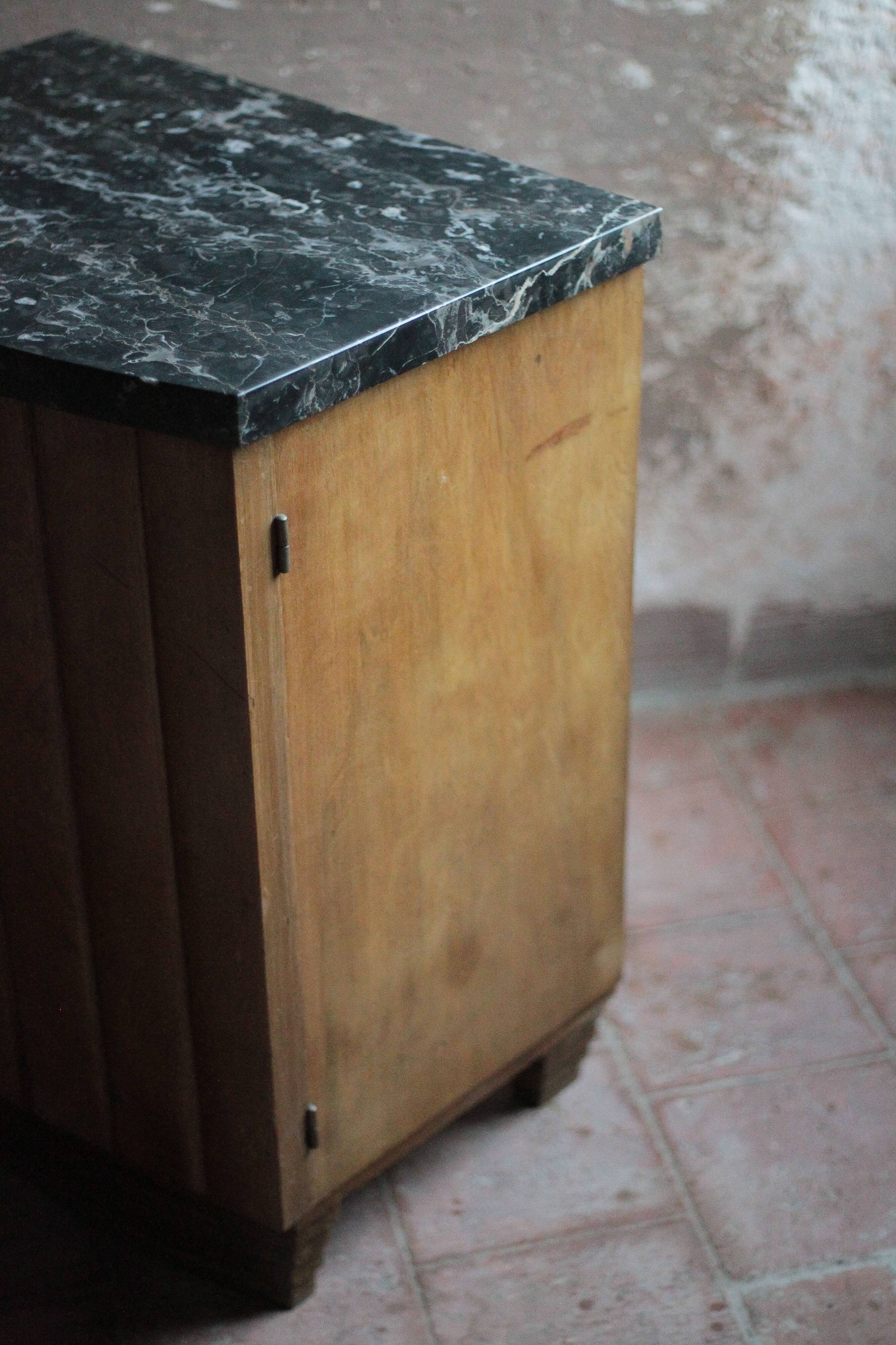 Art Deco nightstand, bedside table in wood and black marble, side table