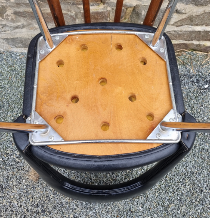 Tonneau chair, vynil and chrome, vintage, 60s
