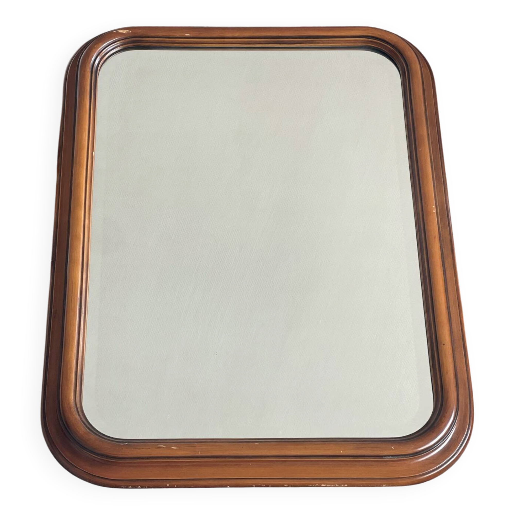 Vintage wooden framed mirror with bevelled glass.