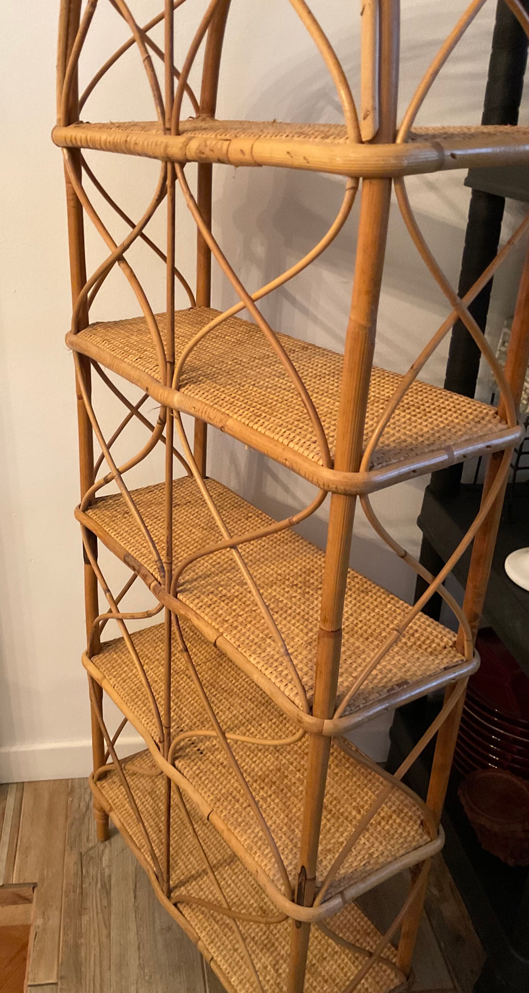 Vintage rattan and wicker shelf 70s