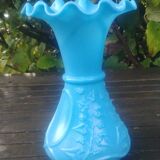 Set of two small vases in blue opaline glass paste