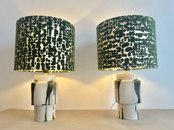 Set of 2 MCM table lamps: Unique recycled pieces made from vases by Ditmar Urbach Keramik – Czech Republic.